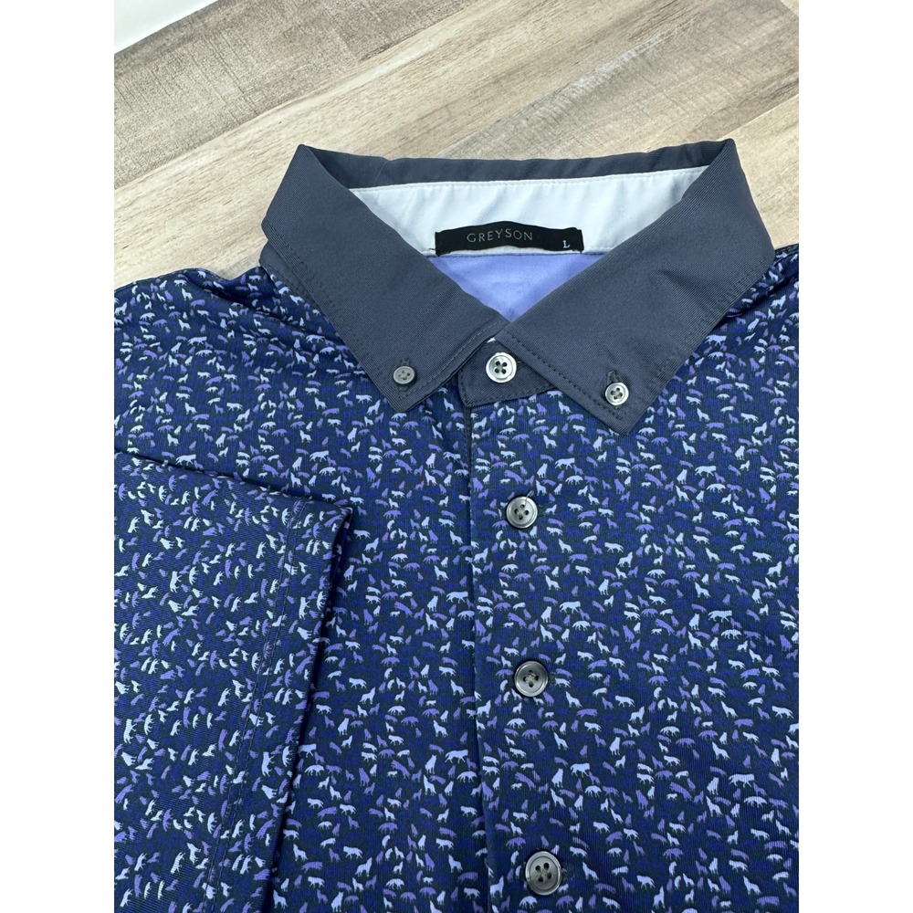 Greyson Short Sleeve Performance Polo Purple Wolves AOP Mens Size Large